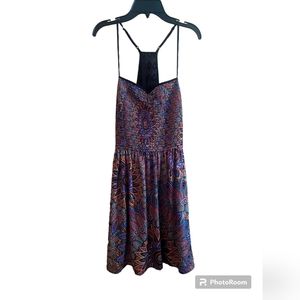 5/$25 Xhiliration dress M colorful black lace racerback pockets EUC